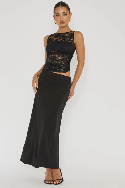 Lorely Ruched Lace Bodice Maxi Dress Black sold by Selfie Leslie
