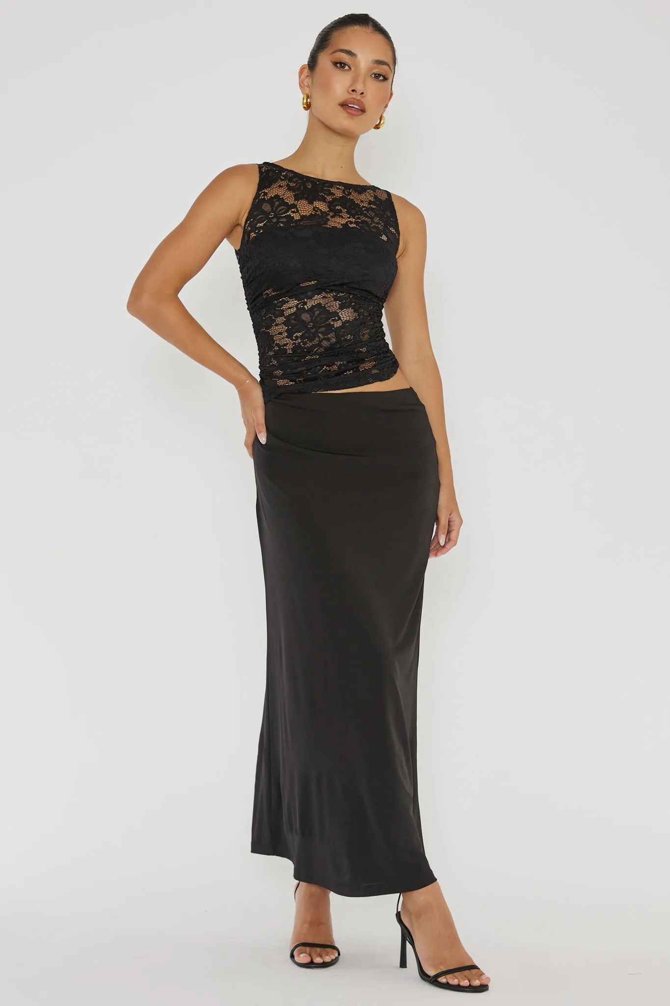 Lorely Ruched Lace Bodice Maxi Dress Black sold by Selfie Leslie product image thumbnail 3