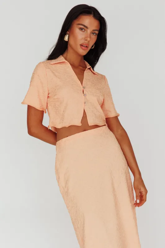 Roman Button-Up Crop Top Textured Melon sold by Selfie Leslie