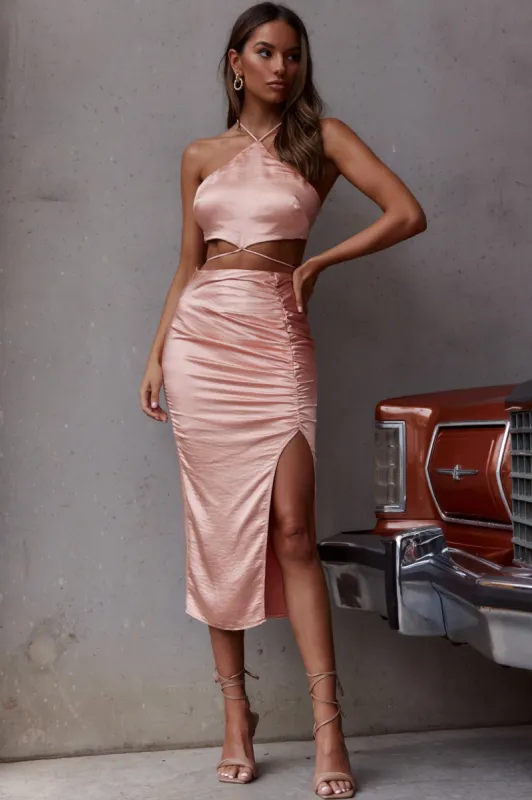 Found My Paradise Ruched Midi Skirt Apricot sold by Selfie Leslie