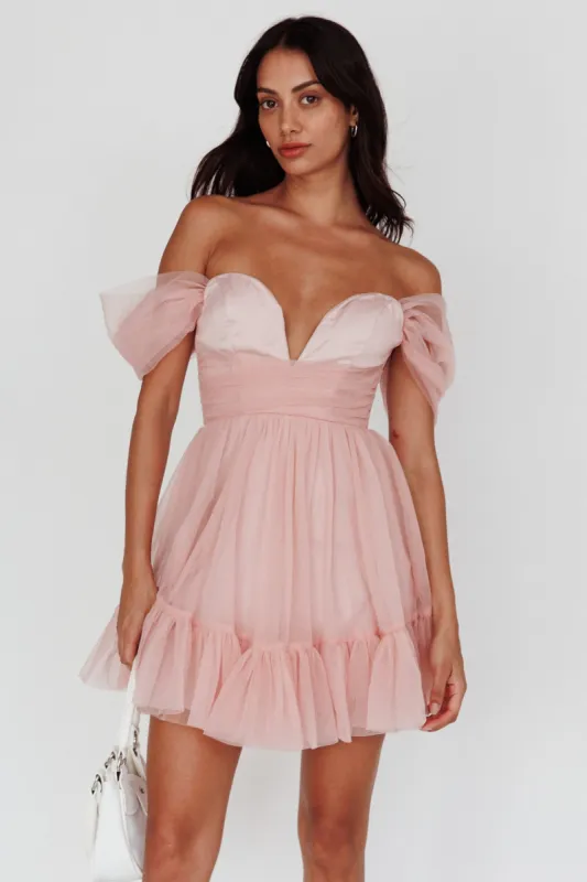 Pixi Off-Shoulder Lace-Up Back Back Dress Pink sold by Selfie Leslie