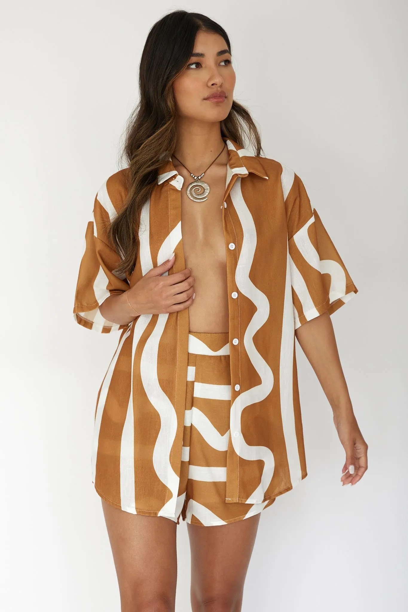 Cora Button-Up Shirt Print Tan sold by Selfie Leslie product image thumbnail 5