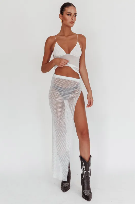 Heart Breaker Diamante Mesh Maxi Skirt White sold by Selfie Leslie