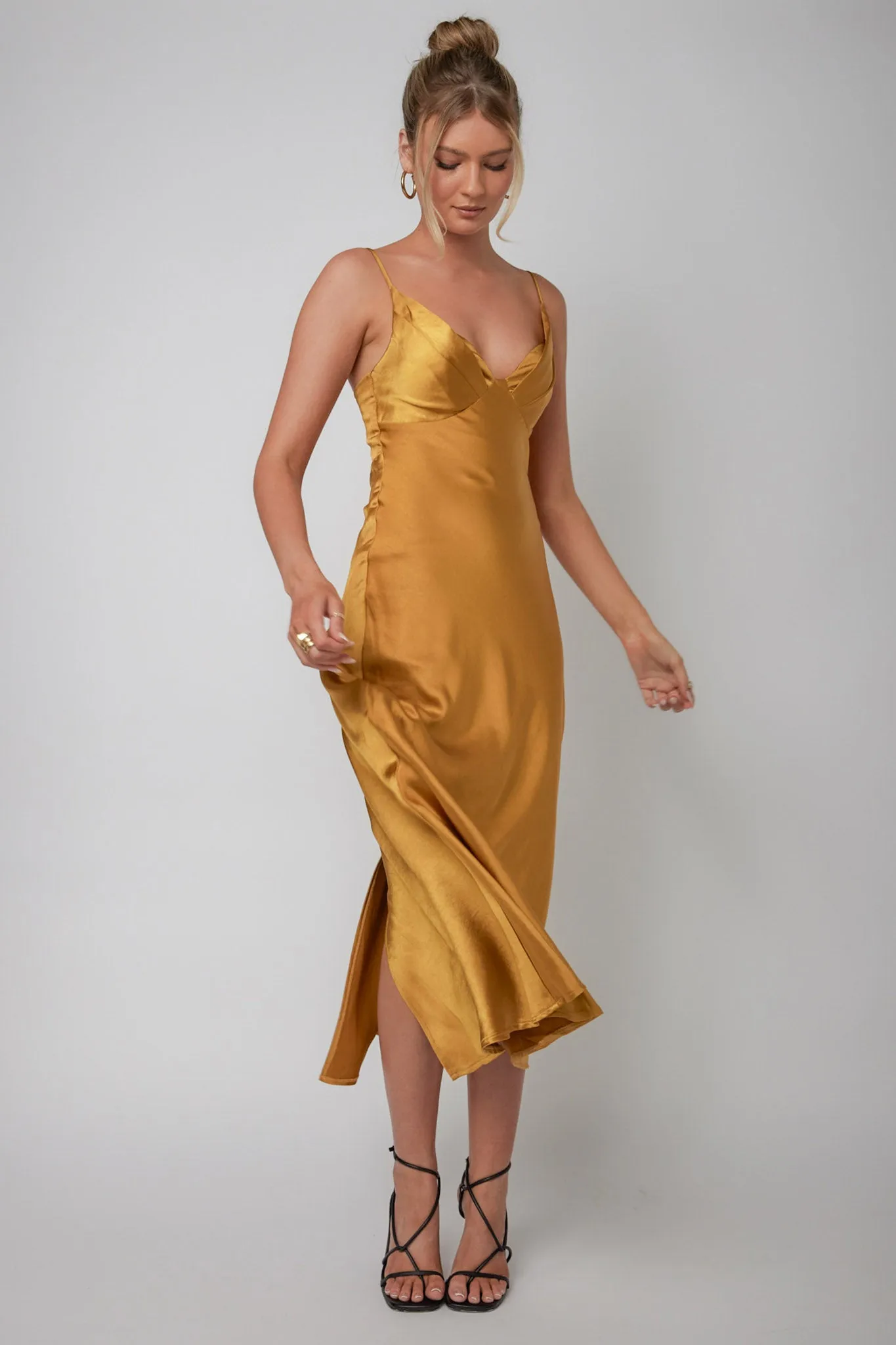 Infinity Pintuck Bust Midi Dress Mustard sold by Selfie Leslie product image thumbnail 3