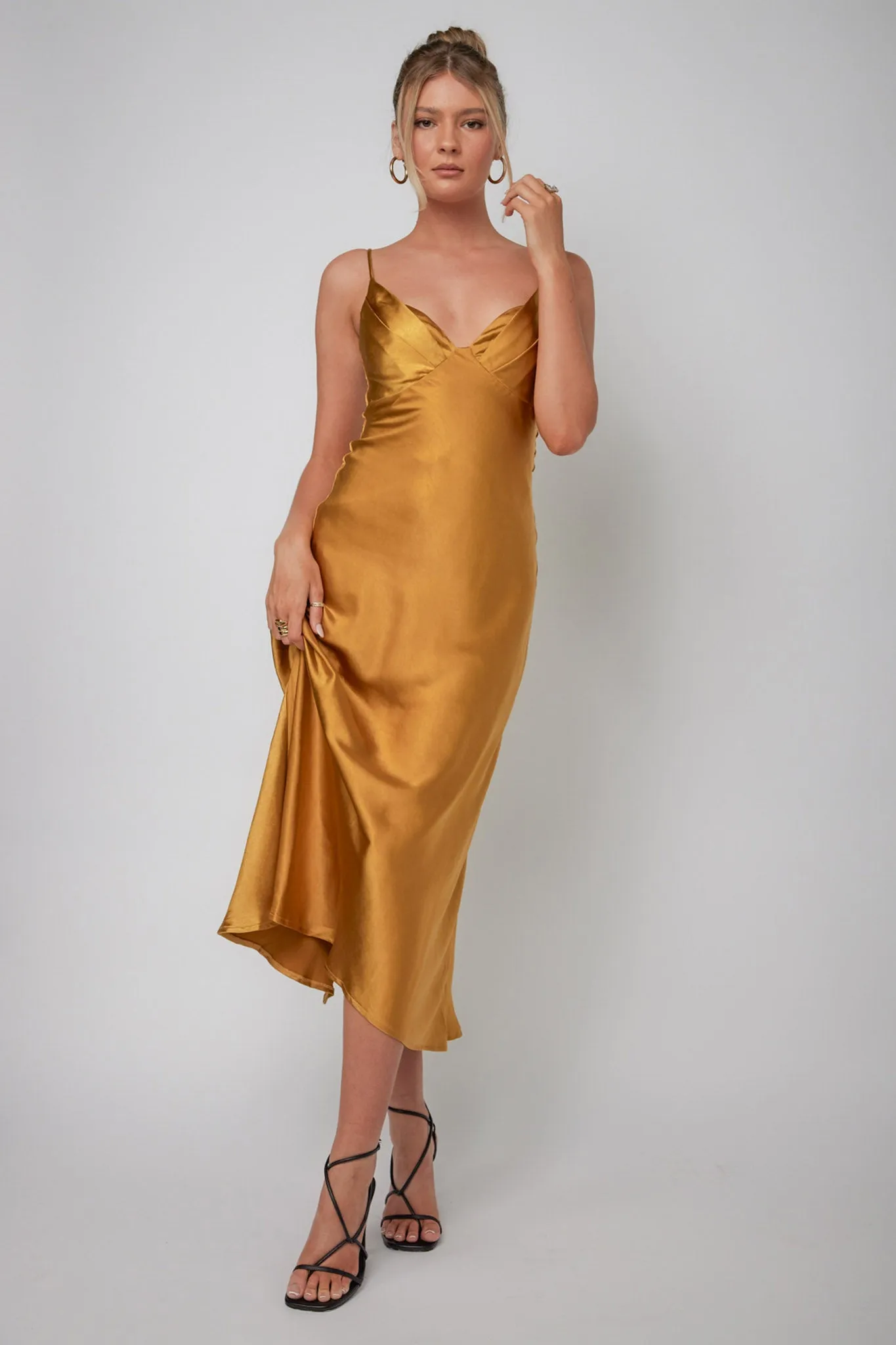 Infinity Pintuck Bust Midi Dress Mustard sold by Selfie Leslie