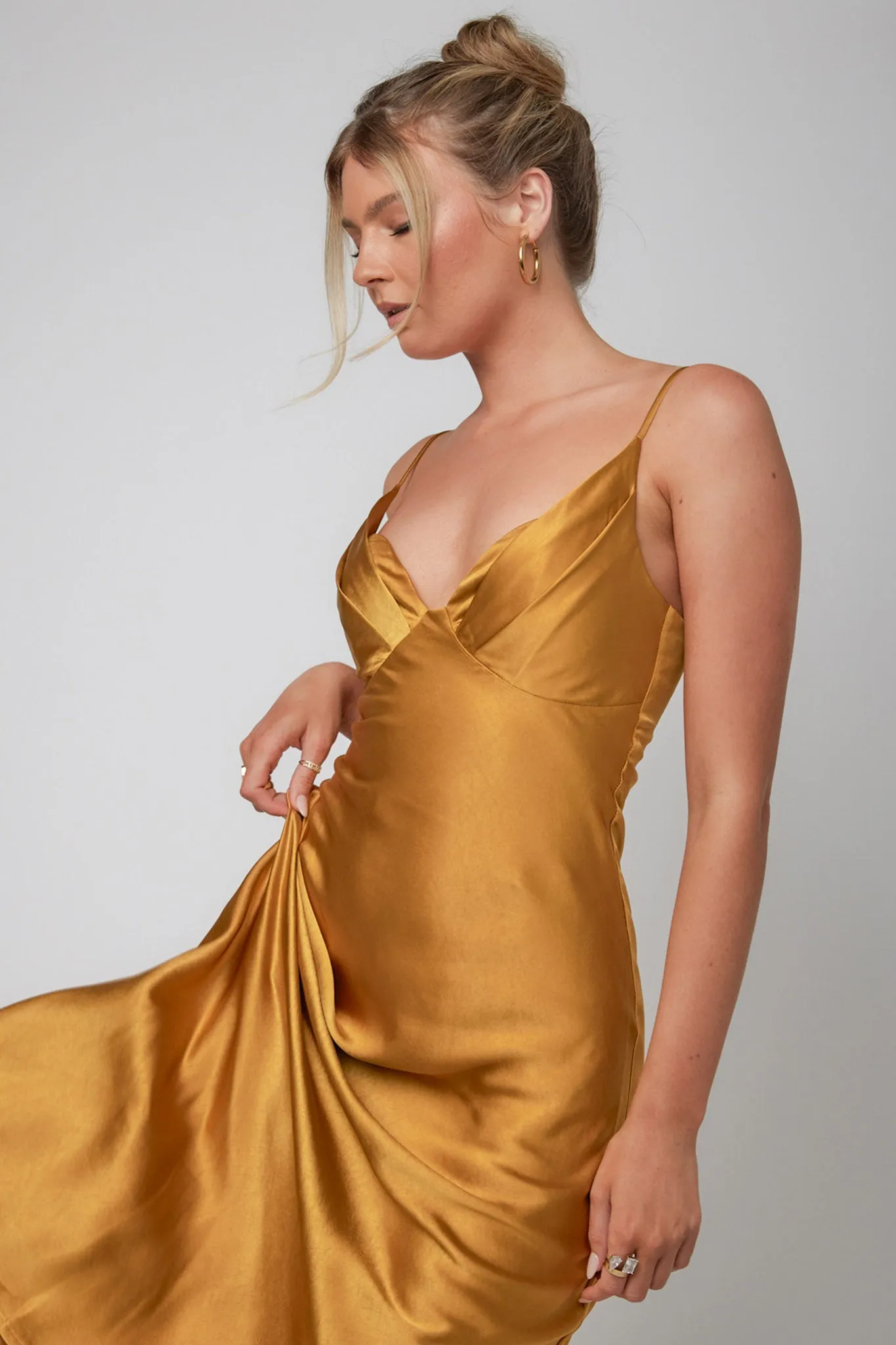 Infinity Pintuck Bust Midi Dress Mustard sold by Selfie Leslie product image thumbnail 5