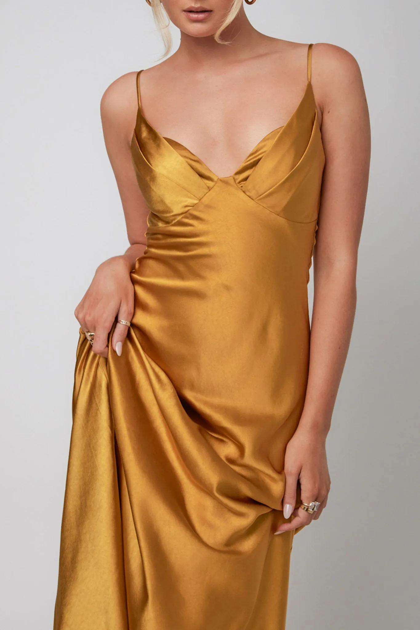 Infinity Pintuck Bust Midi Dress Mustard sold by Selfie Leslie product image thumbnail 4