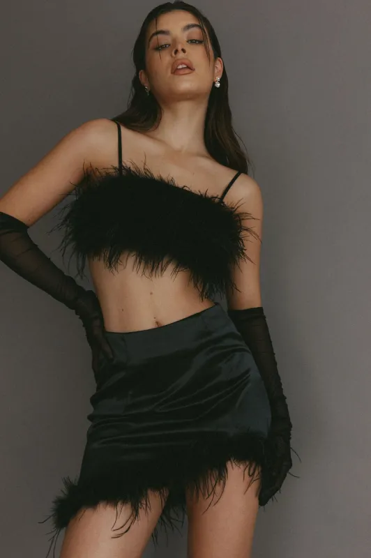 It Girl Feather Crop Top Black sold by Selfie Leslie