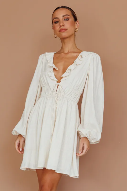 Carnivale Balloon Sleeve Ruffle Mini Dress Oat sold by Selfie Leslie