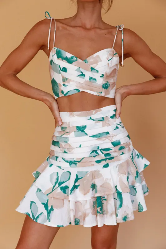 Janene Tied Shoulder Crop Top White/Olive sold by Selfie Leslie