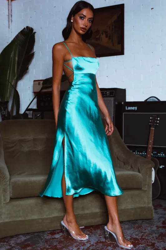 Dolce Life Low Back Midi Dress Teal sold by Selfie Leslie