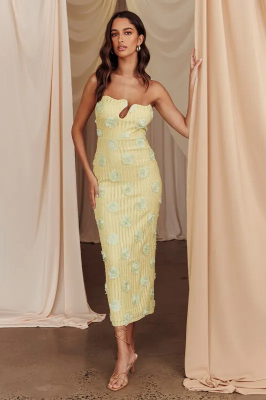 Horizon Strapless Textured Floral Midi Dress Green sold by Selfie Leslie