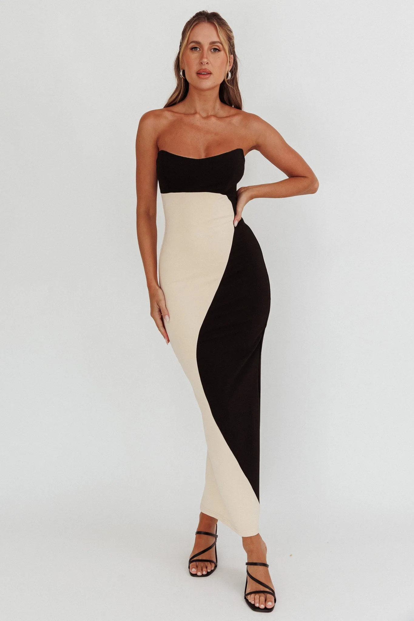 Regent Strapless Maxi Dress Black/Beige sold by Selfie Leslie