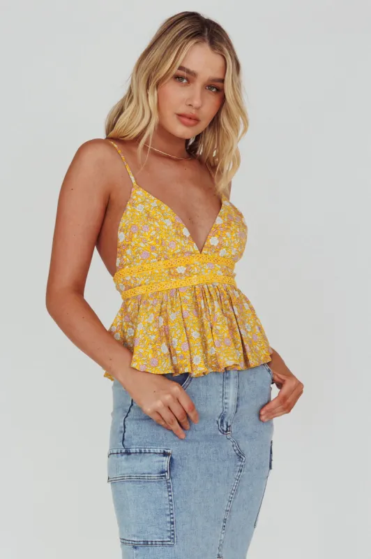 Marigold Crochet Trim Top Floral Yellow sold by Selfie Leslie