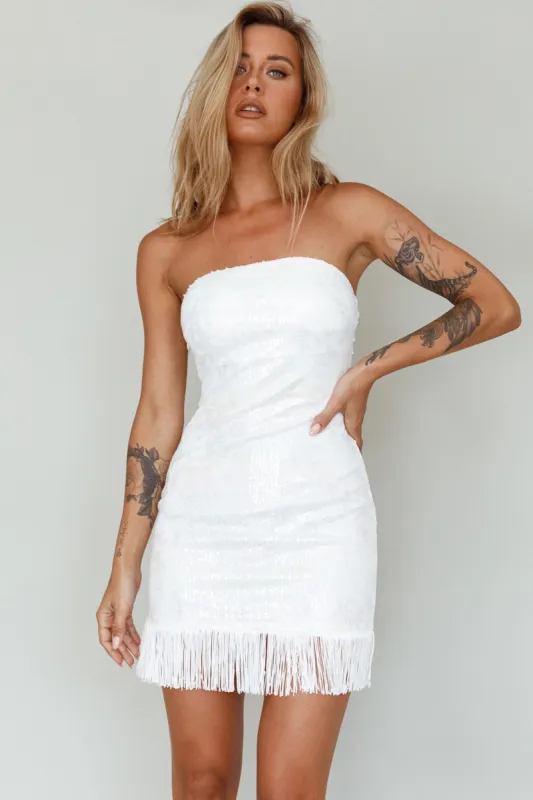 About You Strapless Fringe Mini Dress Sequin White sold by Selfie Leslie