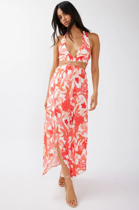 Tuscan Summers Cut-Out Midi Dress Floral Red sold by Selfie Leslie