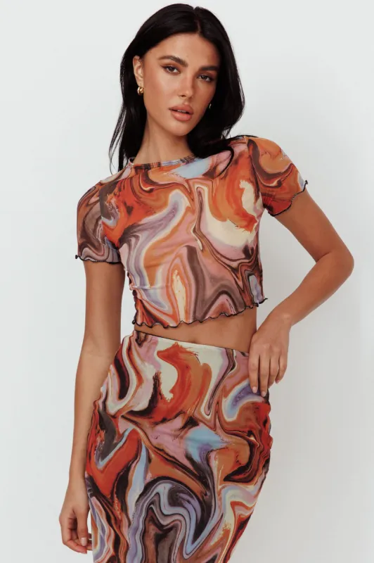 Northern Light Mesh Crop Top Brown Multi sold by Selfie Leslie