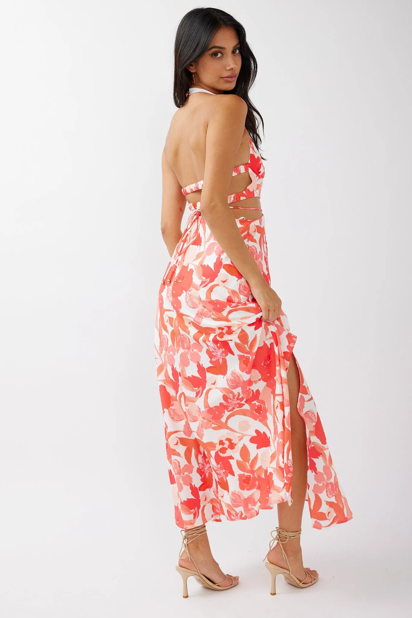 Tuscan Summers Cut-Out Midi Dress Floral Red sold by Selfie Leslie product image thumbnail 2