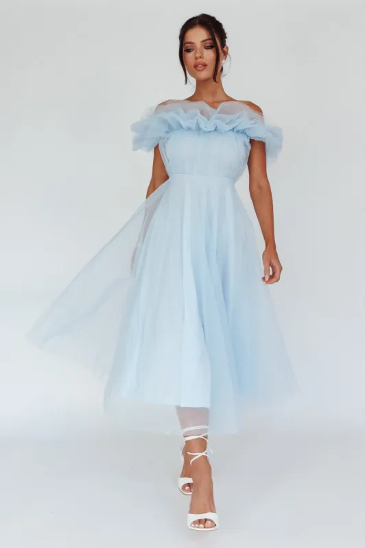 May Rose Off-Shoulder Tulle Midi Dress Light Blue sold by Selfie Leslie