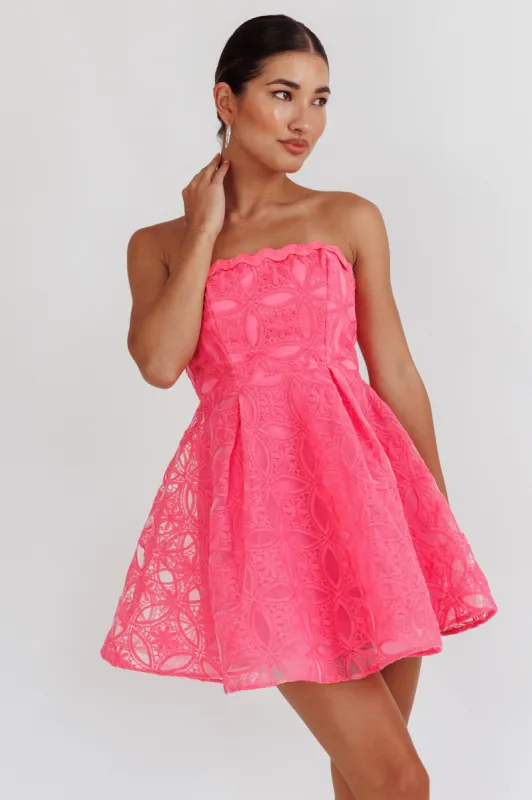 Kesenia Strapless Embroidered Mini Dress Hot Pink sold by Selfie Leslie