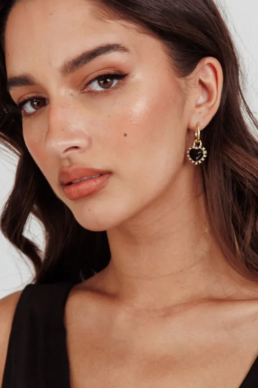 Lovers Enamel Heart Rhinestone Earrings Gold sold by Selfie Leslie