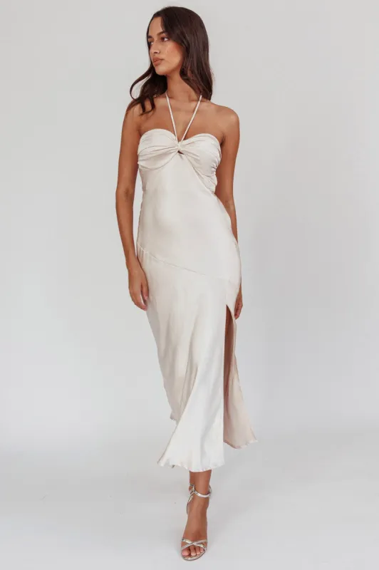 Kindred Spirit Strapless Gathered Bust Midi Dress Champagne sold by Selfie Leslie