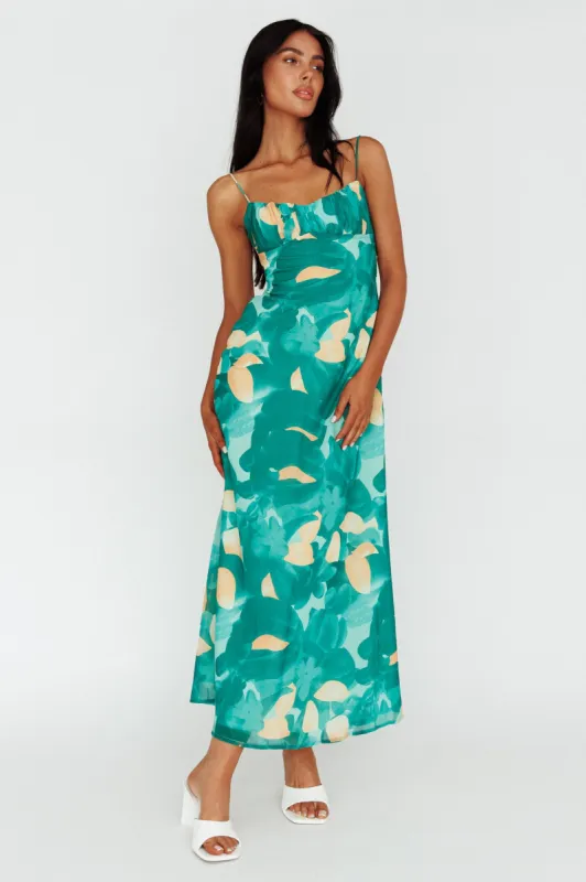 Nerida Twist Back Maxi Dress Print Green sold by Selfie Leslie