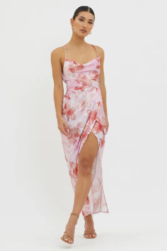 Erryn Tied Back Split Midi Dress Pink sold by Selfie Leslie