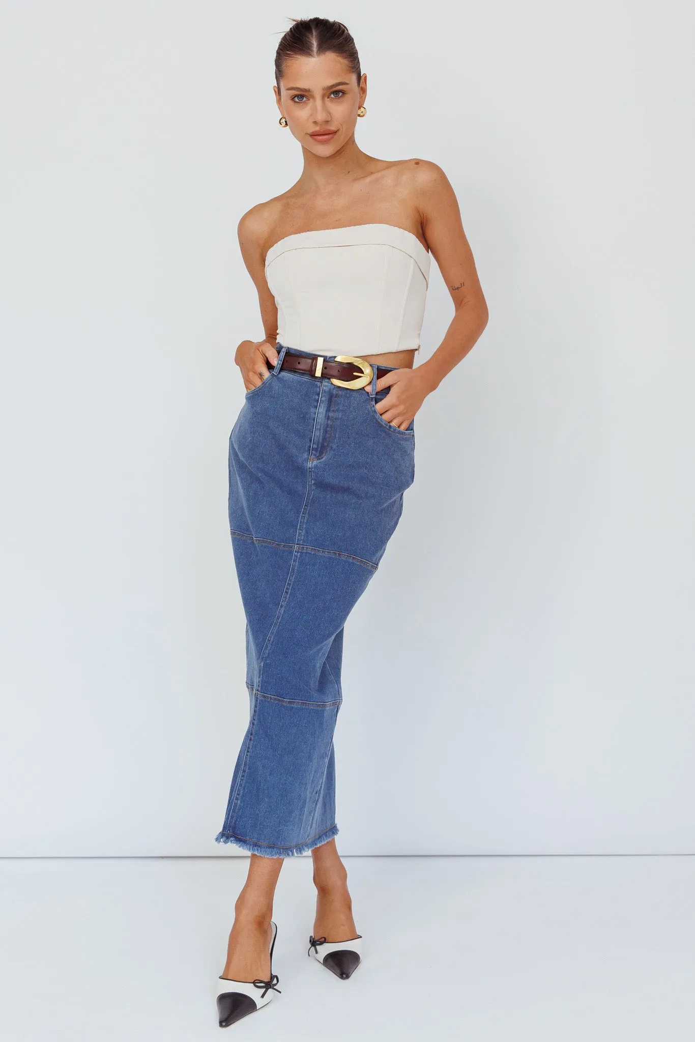 Thalia Pocket Midi Skirt Dark Blue sold by Selfie Leslie