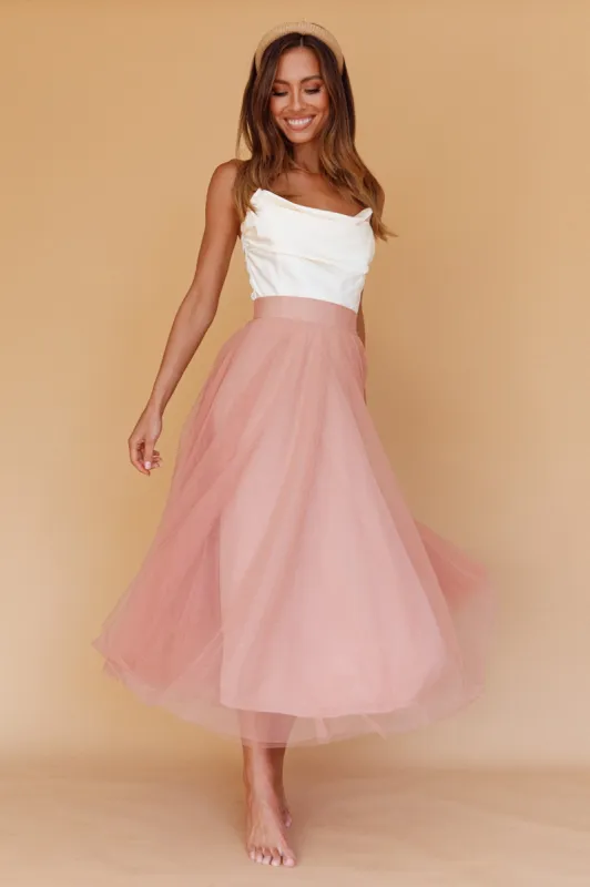 Jasmine Organza Mesh Elasticated Waist Midi Skirt Lipstick sold by Selfie Leslie