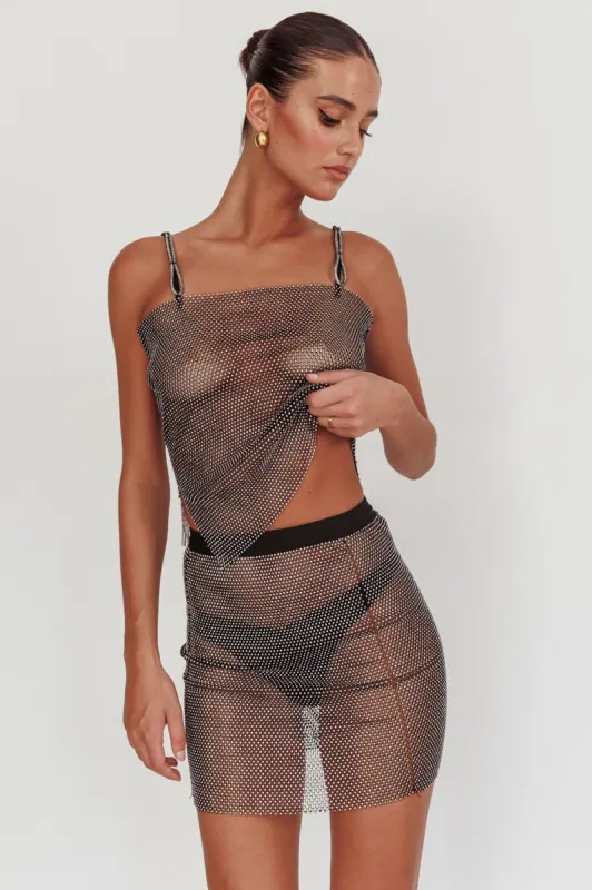 Glamazon Rhinestone Mesh Mini Skirt Black sold by Selfie Leslie