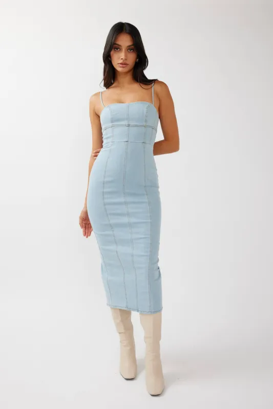 Lenni Denim Midi Dress Light Blue sold by Selfie Leslie