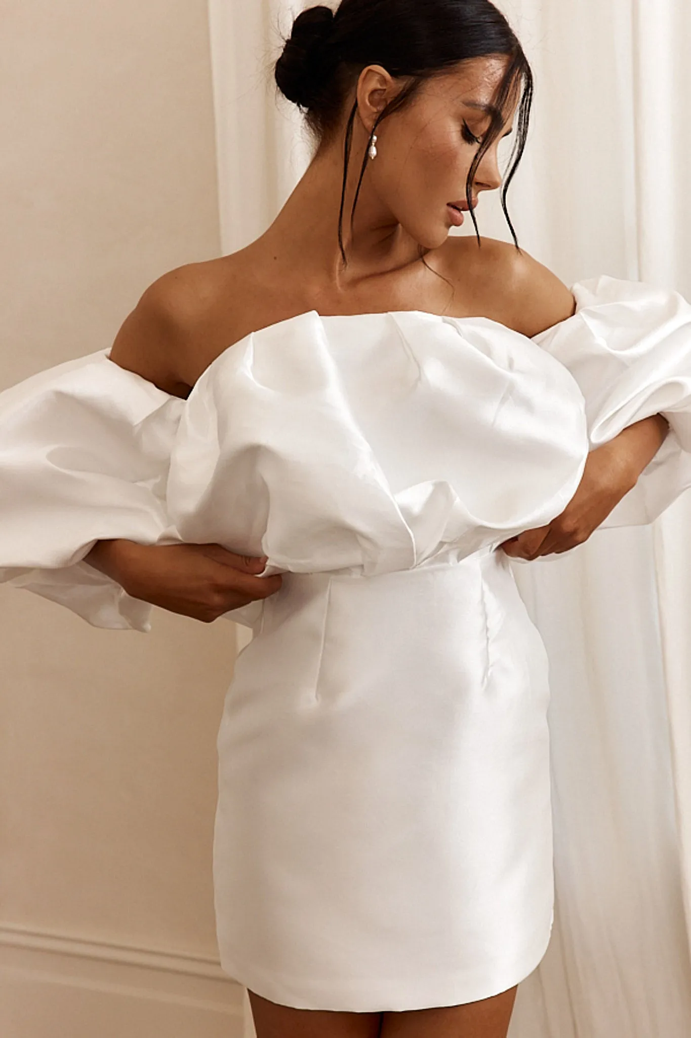 Dream Time Puffed Neckline Mini Dress Off White sold by Selfie Leslie