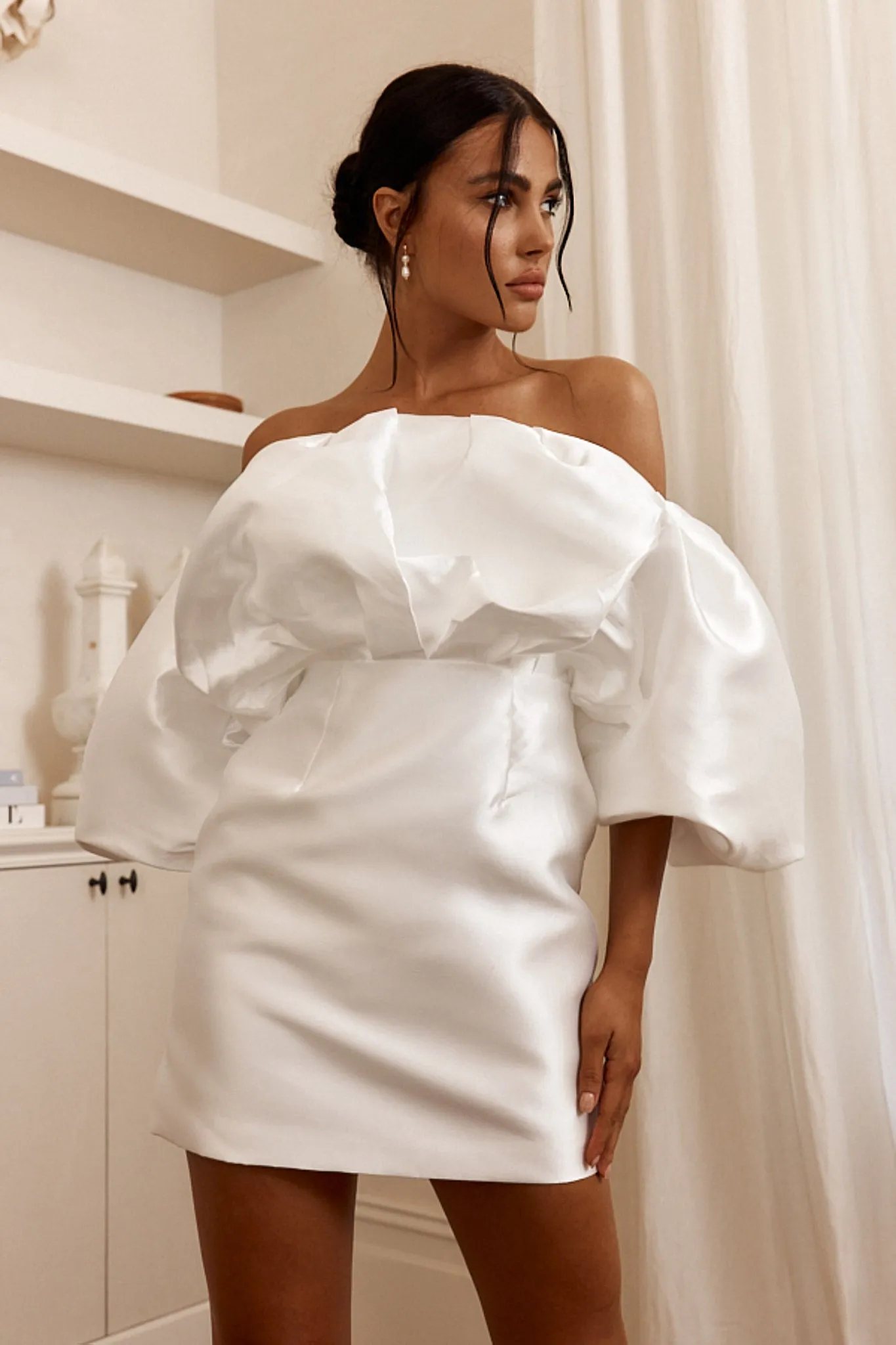 Dream Time Puffed Neckline Mini Dress Off White sold by Selfie Leslie product image thumbnail 4