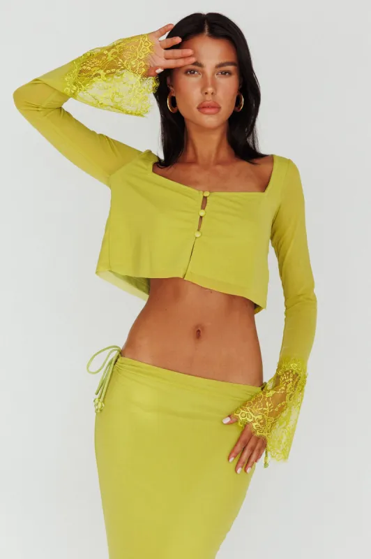Rana Lace Cuff Long Sleeve Top Apple sold by Selfie Leslie