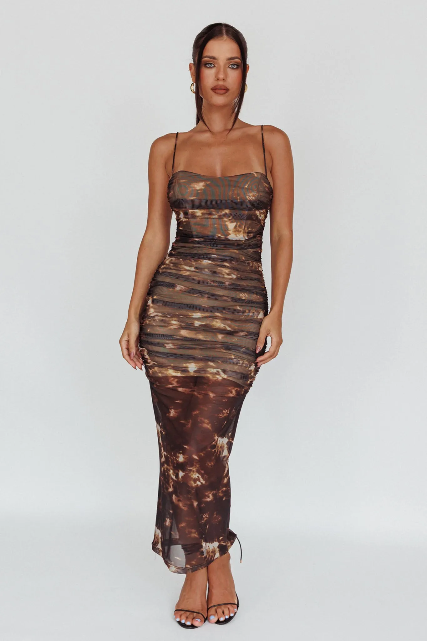 Logan Strapless Ruched Midi Dress Brown sold by Selfie Leslie product image thumbnail 4