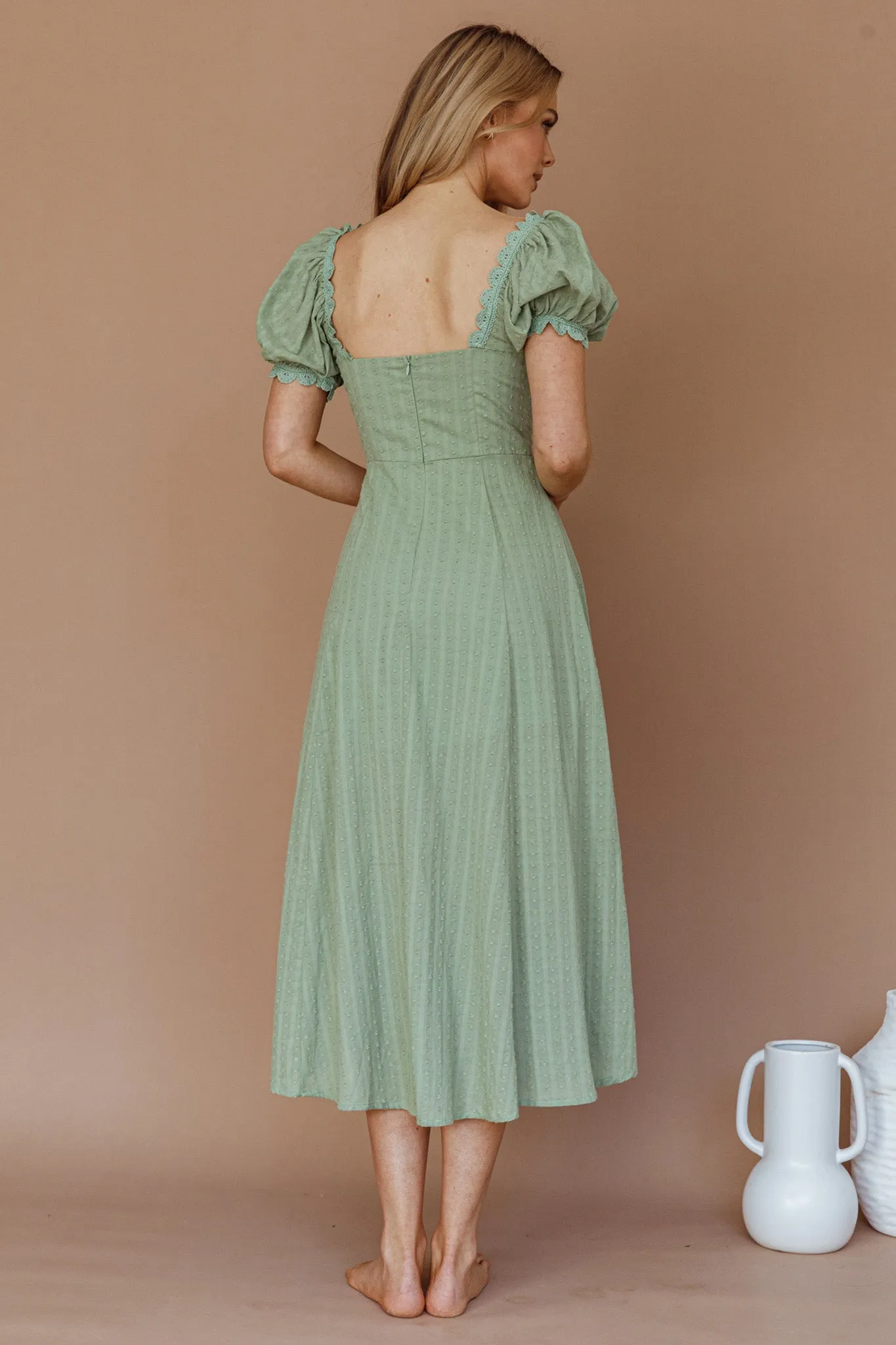 Chablis Gathered Bust Puff Sleeve Midi Dress Sage sold by Selfie Leslie product image thumbnail 3