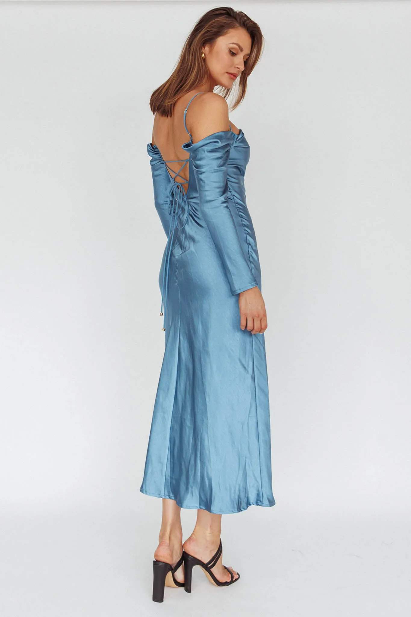 Ellory Long Sleeve Off-Shoulder Dress Blue sold by Selfie Leslie product image thumbnail 2