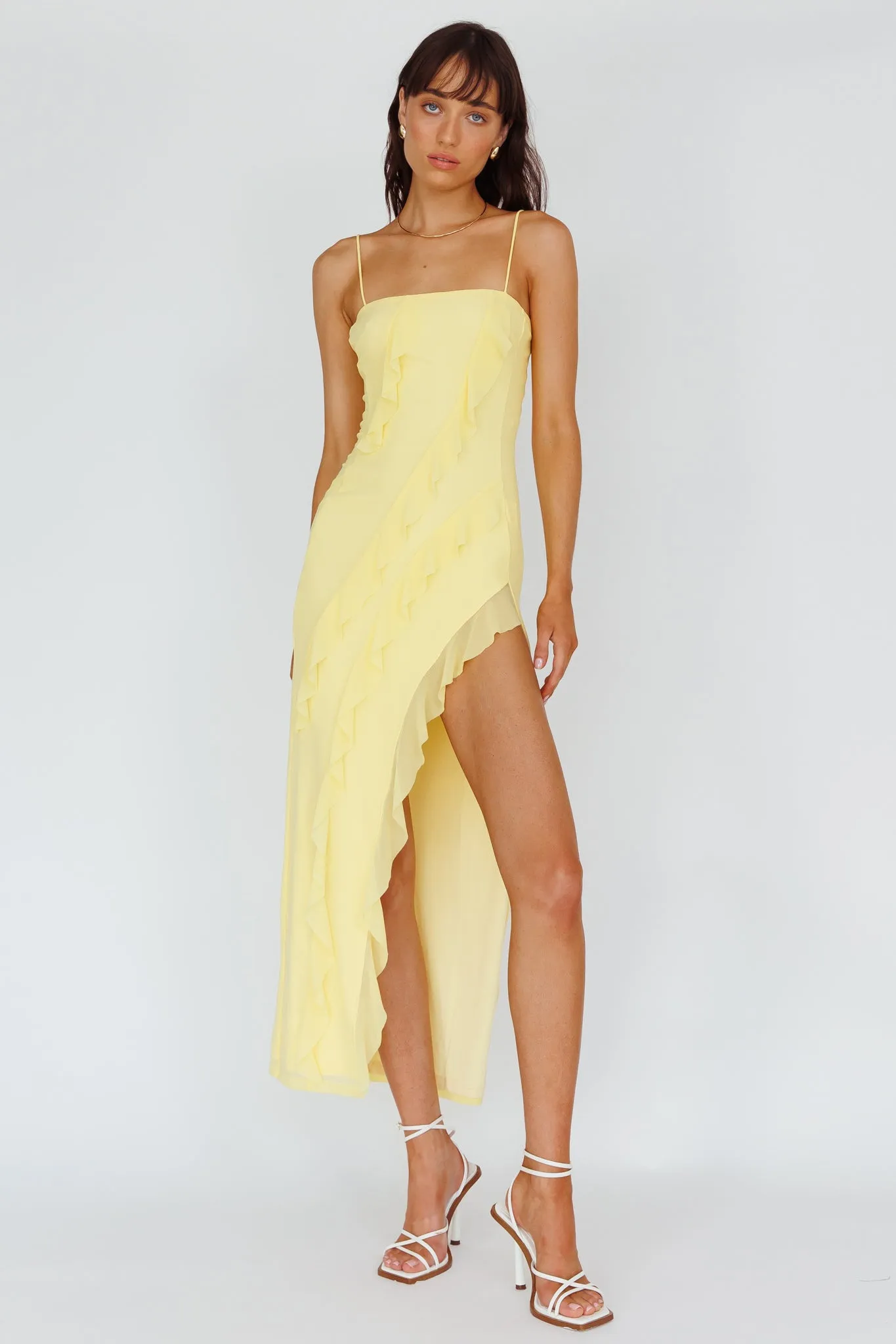 Catriona Split Ruffle Midi Dress Lemon sold by Selfie Leslie product image thumbnail 5