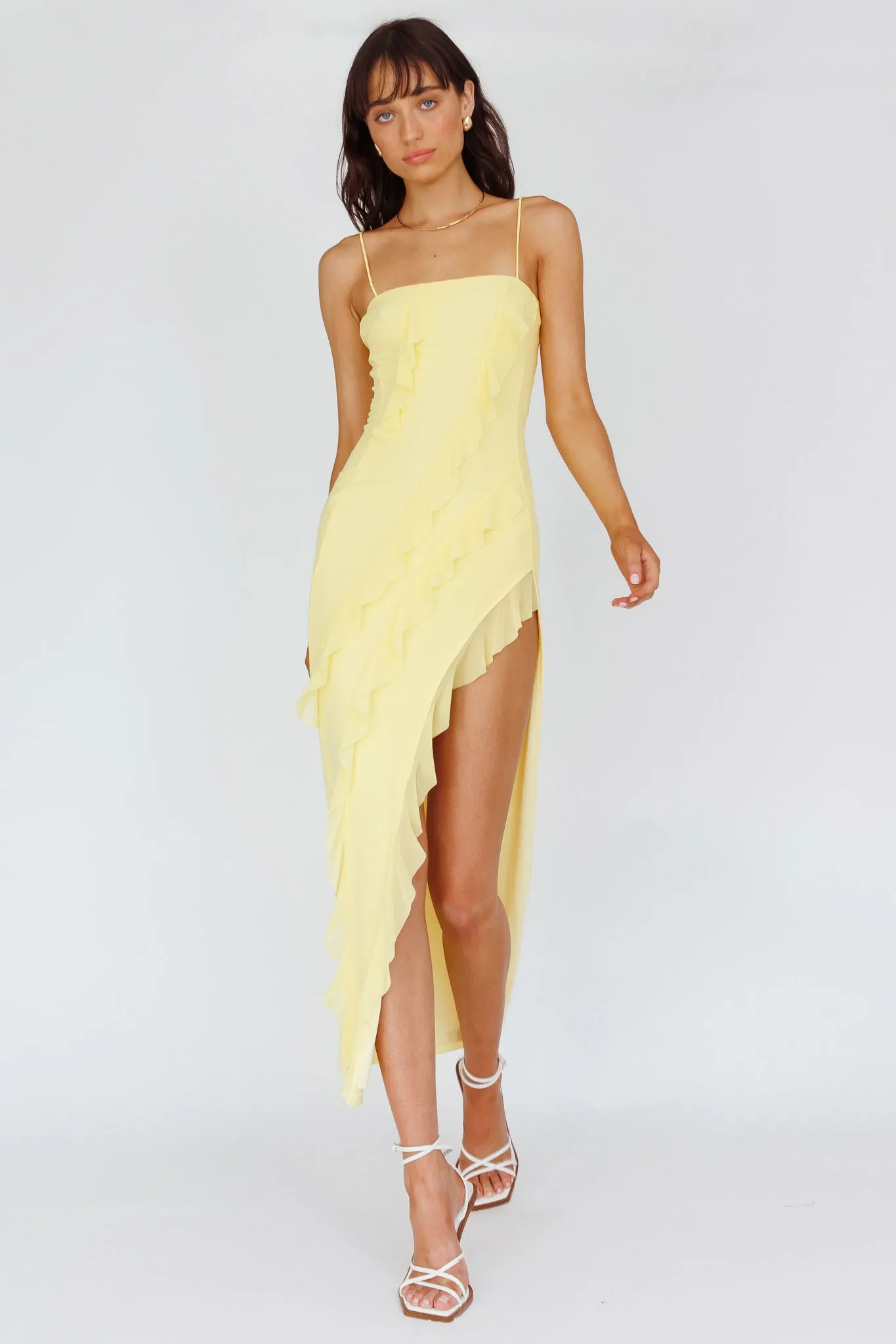 Catriona Split Ruffle Midi Dress Lemon sold by Selfie Leslie product image thumbnail 3