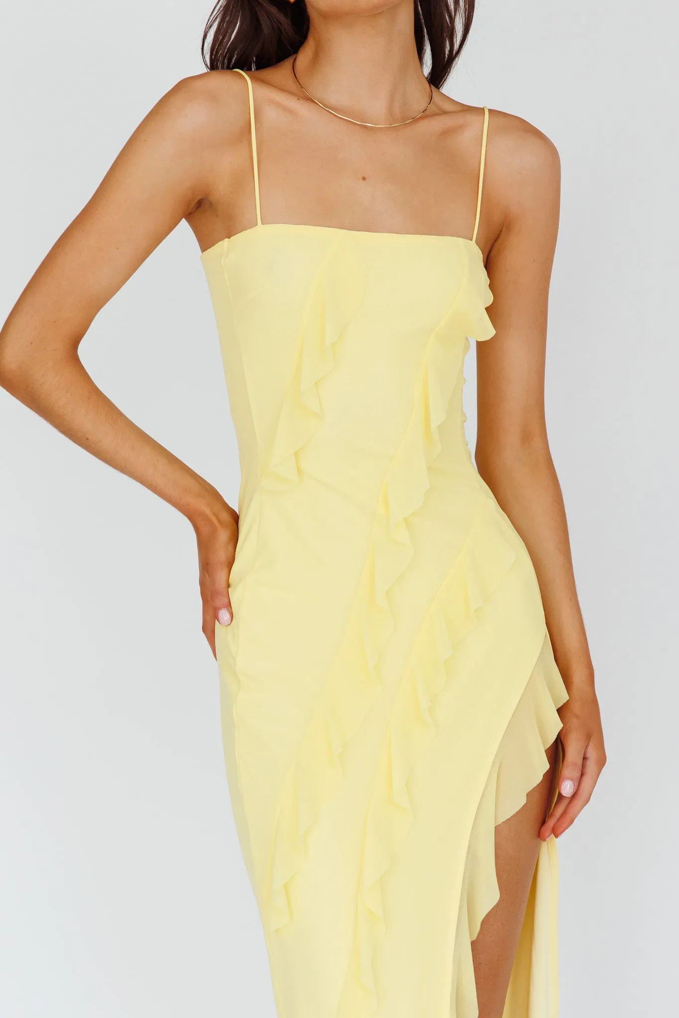 Catriona Split Ruffle Midi Dress Lemon sold by Selfie Leslie product image thumbnail 4