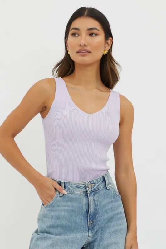 Off-Duty V-Neck Ribbed Knit Top Lilac sold by Selfie Leslie
