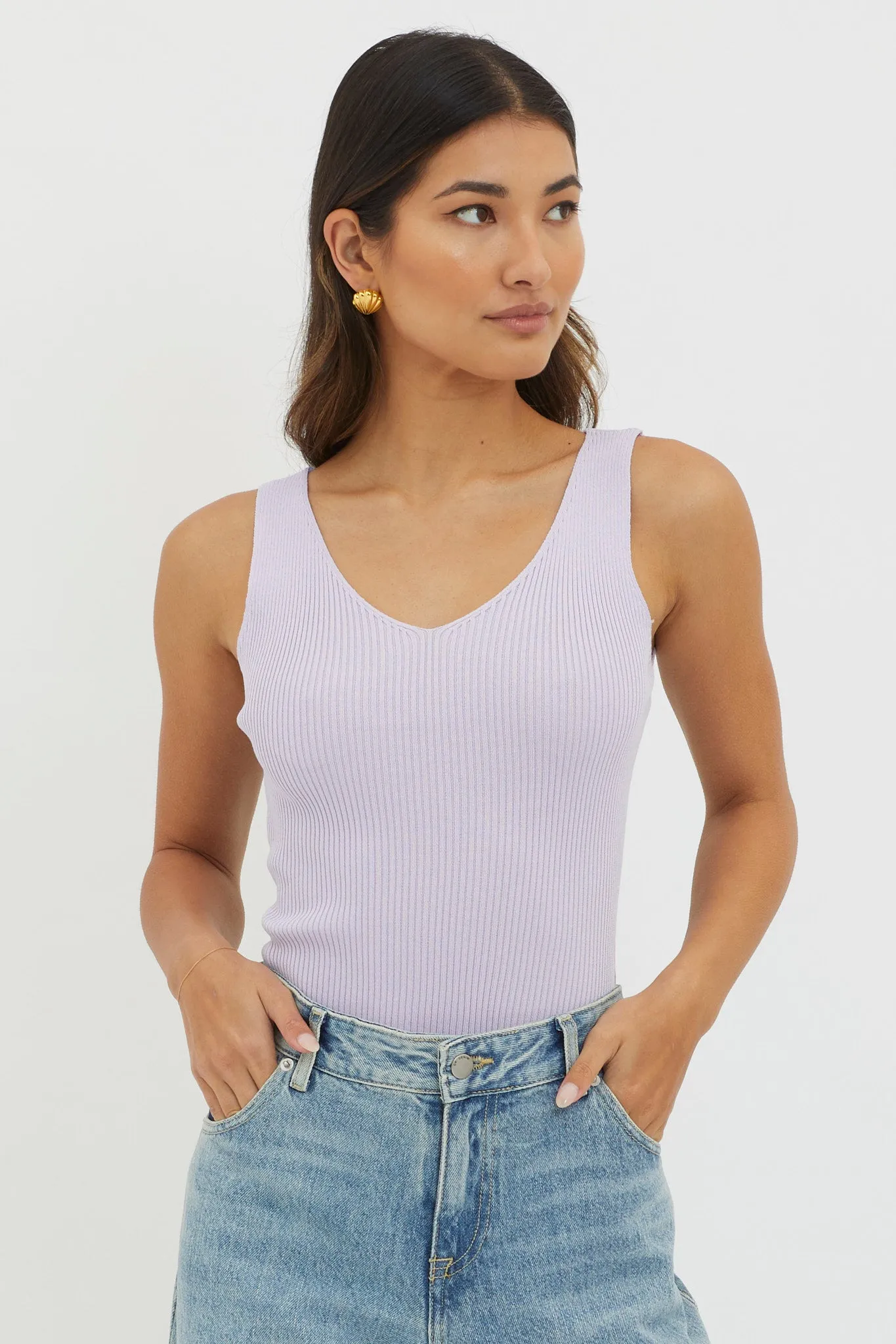 Off-Duty V-Neck Ribbed Knit Top Lilac sold by Selfie Leslie product image thumbnail 5