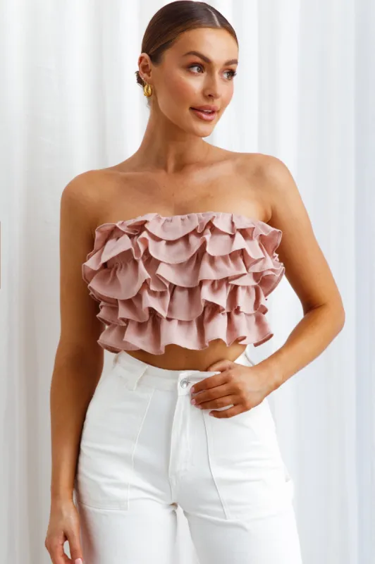 Talulah Layered Ruffle Lace-Up Back Crop Top Blush sold by Selfie Leslie