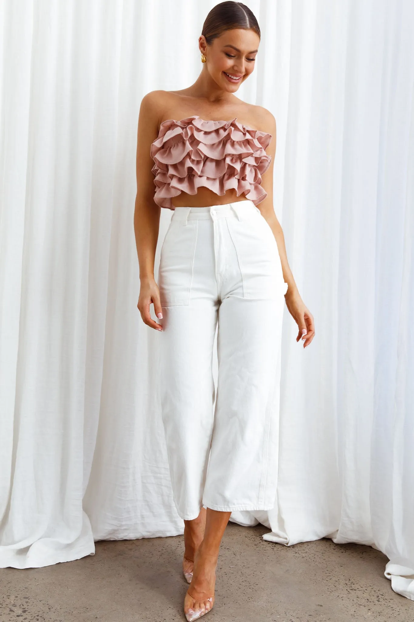 Talulah Layered Ruffle Lace-Up Back Crop Top Blush sold by Selfie Leslie product image thumbnail 3