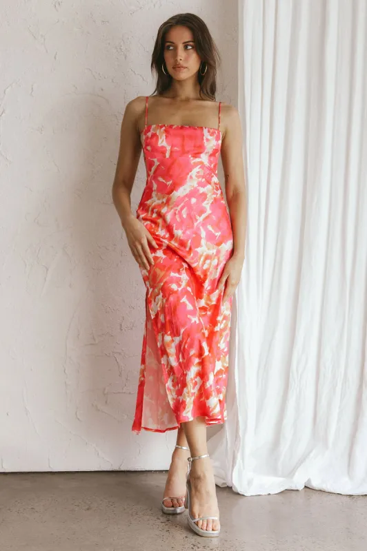 Dolce Life Low Back Midi Dress Floral Pink sold by Selfie Leslie