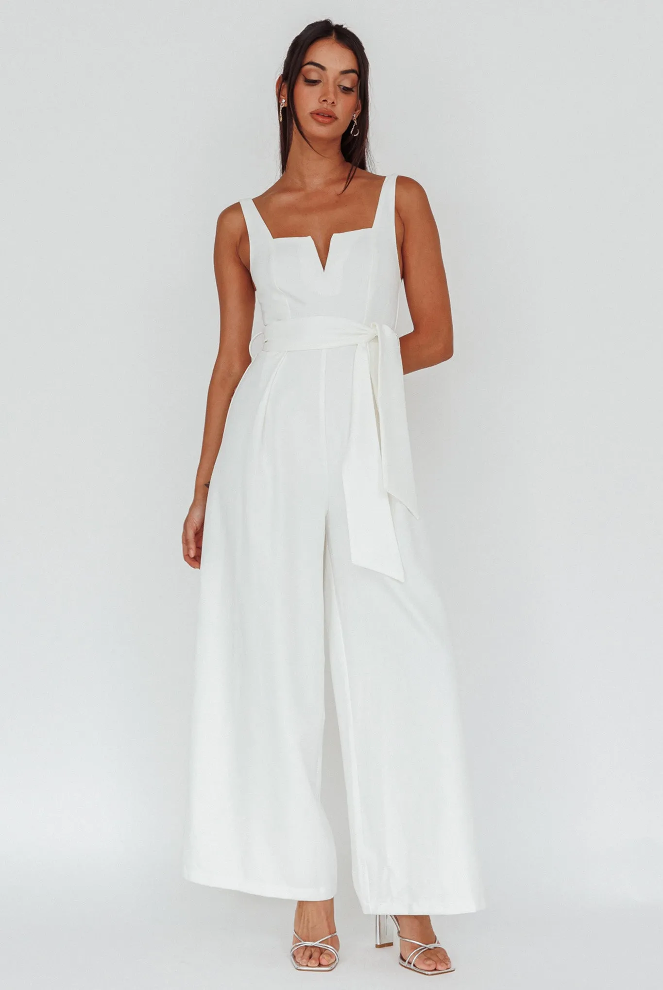 Colleen Waist Tie Jumpsuit White sold by Selfie Leslie