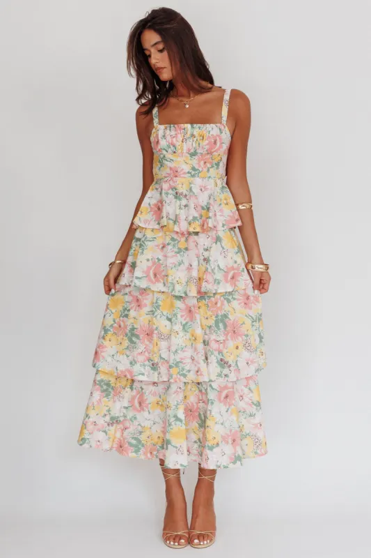 Provence Bloom Tiered Ruffle Maxi Dress Floral sold by Selfie Leslie