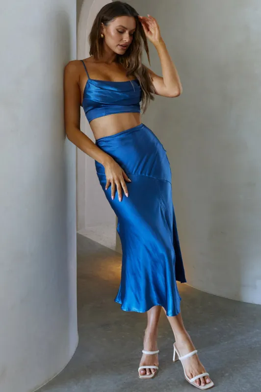 Well Versed Split Midi Skirt Navy sold by Selfie Leslie