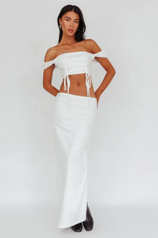 Headliner Ruched Side Maxi Skirt White sold by Selfie Leslie